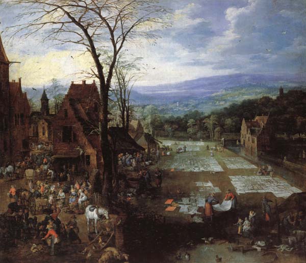 Joos de Momper A Flemish Market and Washing-Place